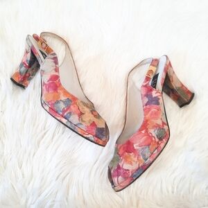 Vintage Stuart Weitzman Floral Sling Back Heels 10